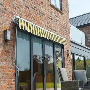 Primrose Awnings 3.5m x 2.5m Retractable Manual Yellow & Grey Awning Outdoor Patio Canopy