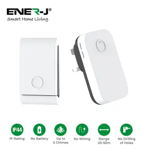 Wireless Kinetic Doorbell and Chime with UK Plug