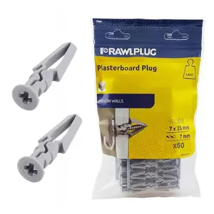 50 x Genuine Rawl Plasterboard Hollow Wall Plugs 7 x 35mm Expansion Fixings, Grey