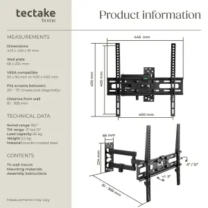 Television Bracket - 26-75 inch screens, extendable, tilt, swivel TV wall mount - black