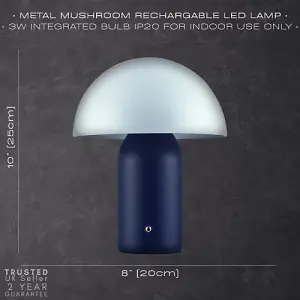 Modern Rechargeable Mushroom Table Lamp in Midnight and Nova Blue - Touch Dimmer