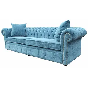 Chesterfield 4 Seater Sofa Settee Elegance Teal Velvet Fabric In Classic Style