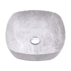 Square Rounded Corners White Ceramic Marble Effect Texture Countertop Basin Bathroom Sink W 410 mm