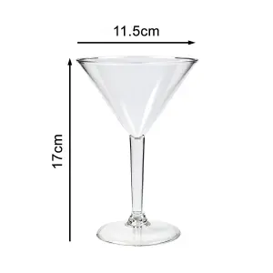 Pack Of 24 Plastic Martini Glasses - Reusable Cocktail Drink Clear Cup Indoor Outdoor Summer BBQ Party