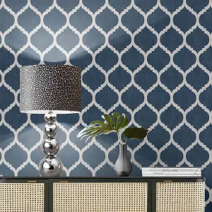 Muriva Blue Geometric Shimmer effect Embossed Wallpaper