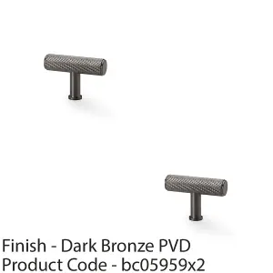 2 PACK - Knurled T Bar Cupboard Door Knob - 55mm x 38mm - Dark Bronze Unit Pull Handle