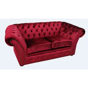 Chesterfield 2 Seater Modena Pillarbox Red Velvet Fabric Sofa Settee In Balmoral Style