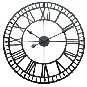 Black Large Wall Clock Roman Numeral  Silent Non Ticking for Kitchen Home 400mm