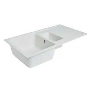 Cooke & Lewis Arber White Composite quartz 1.5 Bowl Sink & drainer 500mm x 900mm