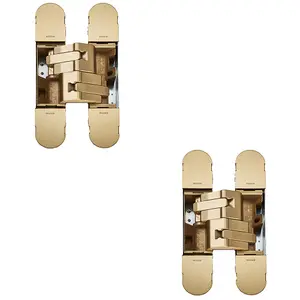 2 PACK - 3D Flush Faced Concealed Cabinet Hinge - 180 Degree Opening Wardrobe SATIN BRASS