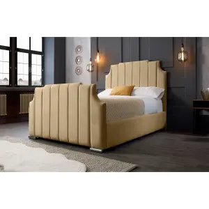 Nelson Plush Velvet Beige Bed Frame