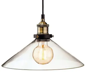 Luminosa Empire 1 Light Dome Ceiling Pendant Antique Brass, Clear Glass, E27