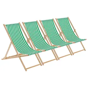 Harbour Housewares - Folding Wooden Deck Chairs - Green Stripe - Pack of 4