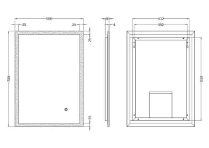 Rectangular LED Illuminated Touch Sensor Minimalist Mirror with Demister, 700mm x 500mm - Chrome