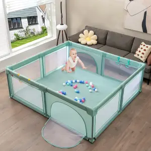 Costway Baby Playpen Large Safety Infant Activity Center W/ 50 PCS Ocean Balls 206 x 186 cm