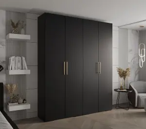 Stylish Black Inova 3 Hinged Door Wardrobe W2000mm H2370mm D470mm - Modern Storage with Gold Vertical Handles