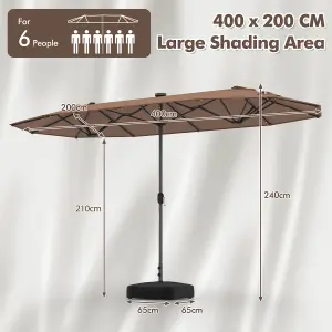 Costway 4M Outdoor Double Sided Parasol Twin Large Patio Umbrella w/ Lights & Base