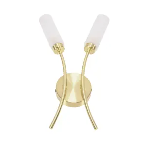 ValueLights Maya 2 Way Curved Brushed Gold Wall Light Fitting for Living Room Lounge Hallway