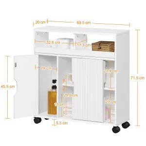 Yaheetech White Slim Bathroom Storage Cabinet w/ Adjustable Shelf and Wheels