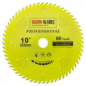 Saxton TCT25560TPRO Professional Range TCT Circular Blade 255mm x 60 Teeth x 30mm Bore, 16, 20, 25mm Reduction Ring