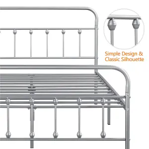 Yaheetech Silver 4ft6 Double Classic Iron Bed Frame with High Headboard and Footboard