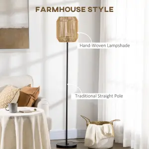 HOMCOM Farmhouse Floor Lamp for Living Room Bedroom with Rattan Wicker, Natural