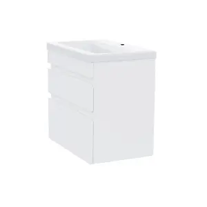 Nes Home Hardie 600mm 2 Drawer White Flat Pack Wall Hung Vanity Cabinet and Basin Sink