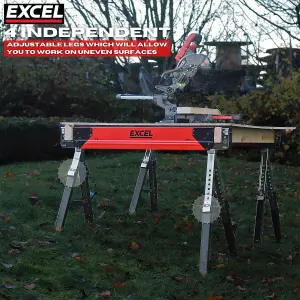 Excel Steel Sawhorse Adjustable Legs Twin Pack 1178Kg Capacity