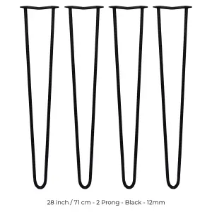 4 x Hairpin Leg - 28 - Black - 2 Prong - 12m