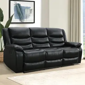 Sorreno 3+2+1 Bonded Leather Recliner Sofa Set In Black