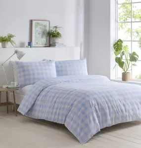 Gingham Blue Duvet Cover Set, Size Single