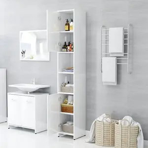 Berkfield Bathroom Cabinet High Gloss White 30x30x183.5 cm Engineered Wood