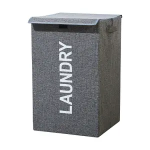 Grey Polyester Large Laundry Hamper Collapsible Laundry Basket - 57L