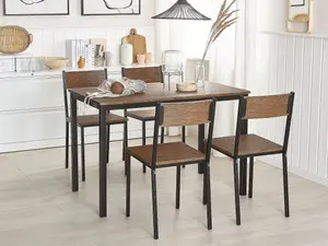 4 Seater Dining Set Dark Wood with Black HAMRY