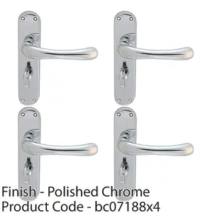 4 PACK - Rounded Smooth Bathroom Latch Door Handle - Polished Chrome Lever on Backplate