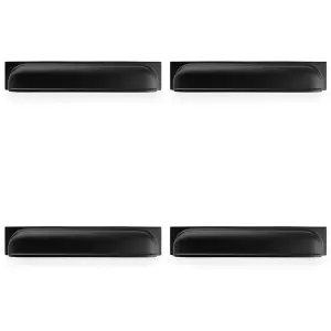 4 PACK - Backplate Cup Handle - Matt Black 203mm Centres Solid Brass Shaker Drawer Pull