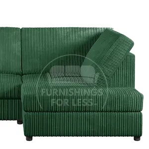 Luxor Green Jumbo Cord Large 5 Seater Corner Sofa Long Right Hand Facing - Full Back