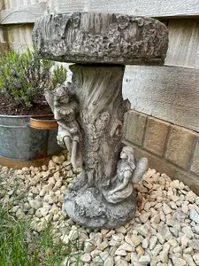 Fairy Bird Bath Stone Statue Outdoor Garden Ornament British Made Feeder