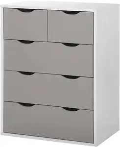 Alton 3+2 Drawer Bedroom Cabinet Bedside Chest Of Drawers White & Grey