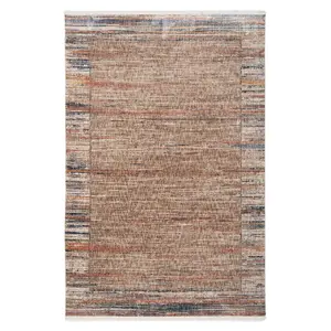 Beige Multicolour Distressed Bordered Soft Fringed Rug 120x170cm