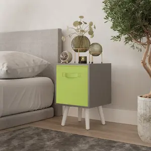 URBNLIVING 50cm Height Green Drawer Cube Grey Shelving Unit with Scandinavian White Legs