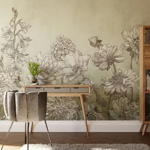 Art For the Home Muted Floral Duck Egg Print To Order Fixed Size Mural