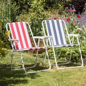 Harbour Housewares - Folding Metal Beach Chairs - Blue/Red Stripe - Pack of 4