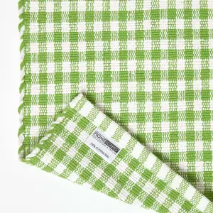 Homescapes Cotton Gingham Check Rug Hand Woven Green White, 60 x 90 cm