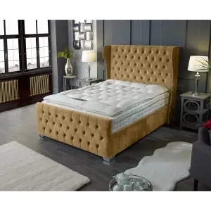 Colleen Plush Velvet Beige Bed Frame