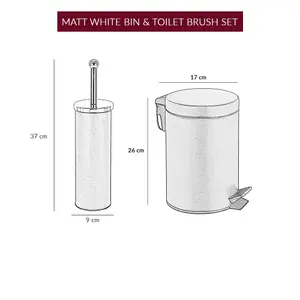 Innoteck Essentials 3L Pedal Bin and Toilet Brush Set - Matt White