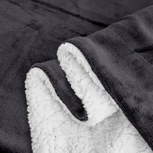 Sherpa Fleece Throw Blanket Grey / 200cm W x 240cm L