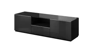 Chic Black Helio 40 TV Cabinet, Extensive Storage for 60" TVs, 2 Drop-Down Doors, Drawer & Open Shelf, H500mm W1800mm D480mm