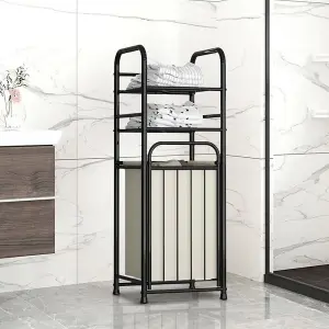 Tilt Out Laundry Hamper Laundry Storage Shelf Bathroom Storage Organizer with 2 Tier Storage Shelf