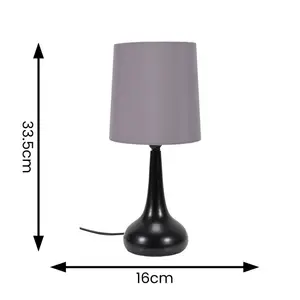 Riorita Pair of Chrome Touch Table Lamps with Fabric Shade and LED Bulbs Matt Black / Grey / No